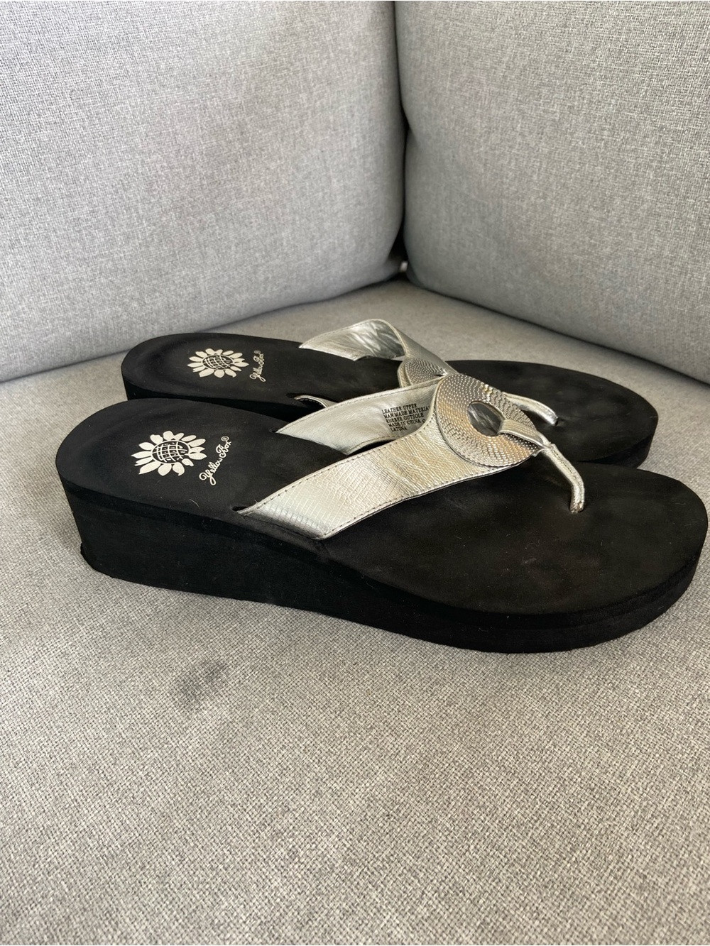Yellow Box Silver Metallic Wedge Thong Sandals